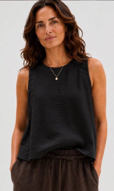 Lizzie Linen Blend Tank - Black