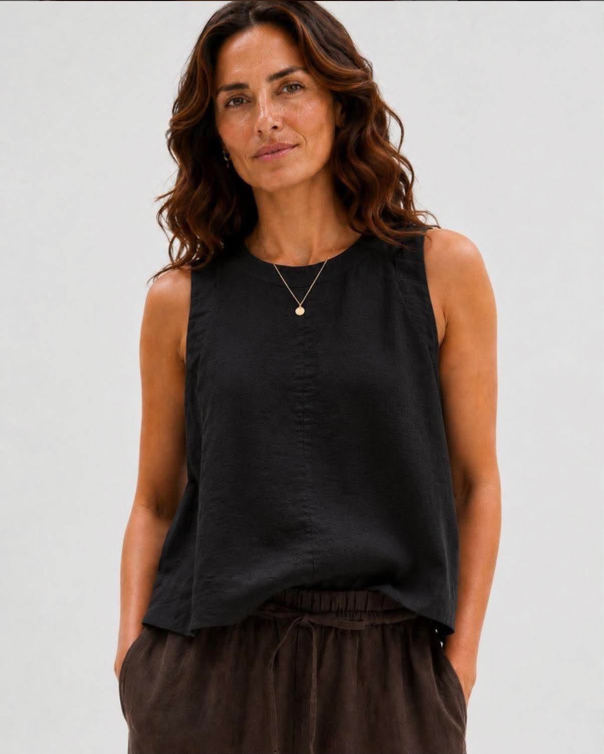 Lizzie Linen Blend Tank - Black