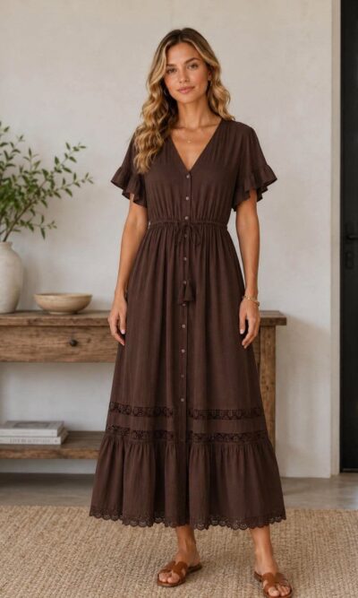 Jodi Chocolate Lace Trim Maxi Dress – Mutig