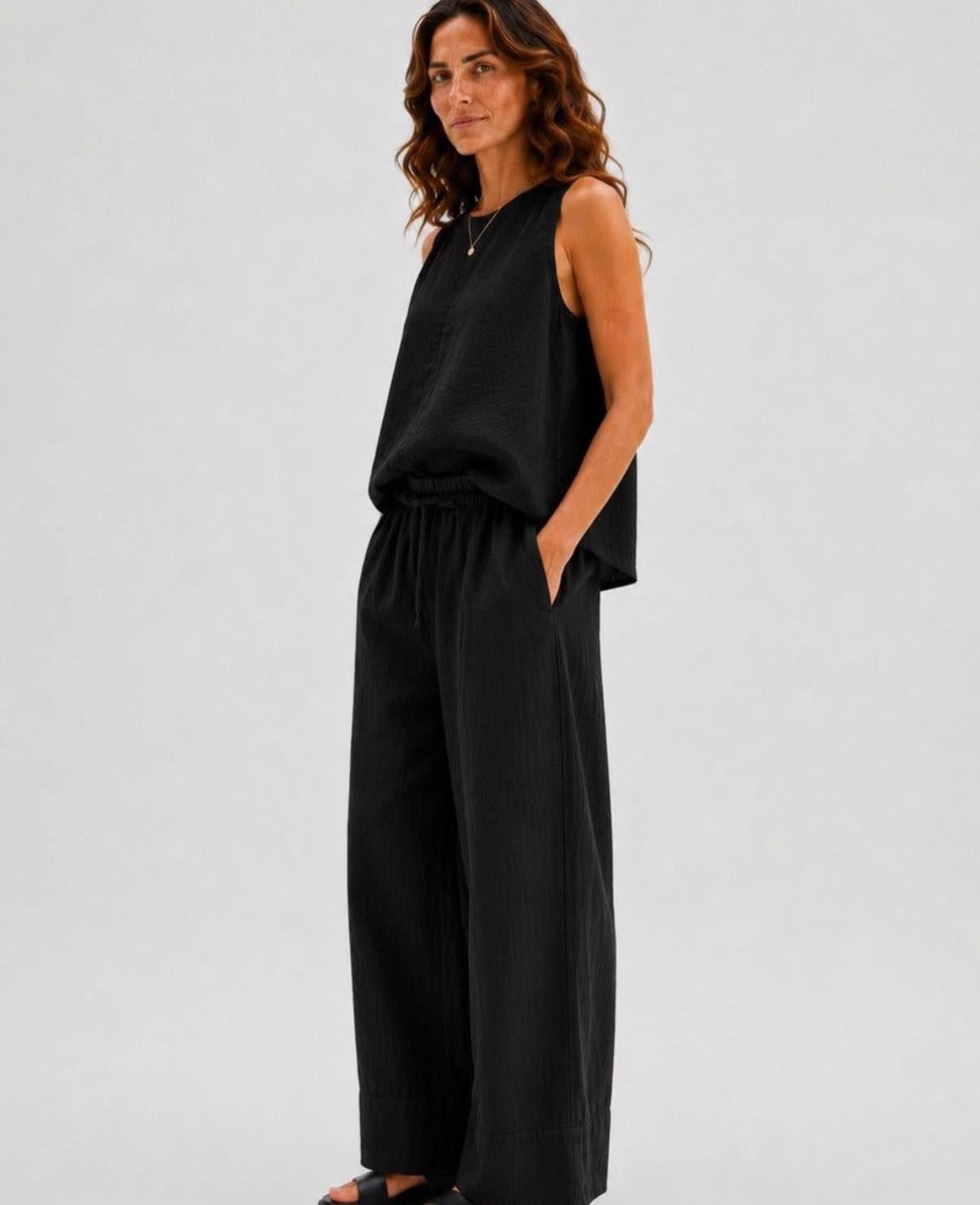 Lizzie Linen Blend Tank - Black