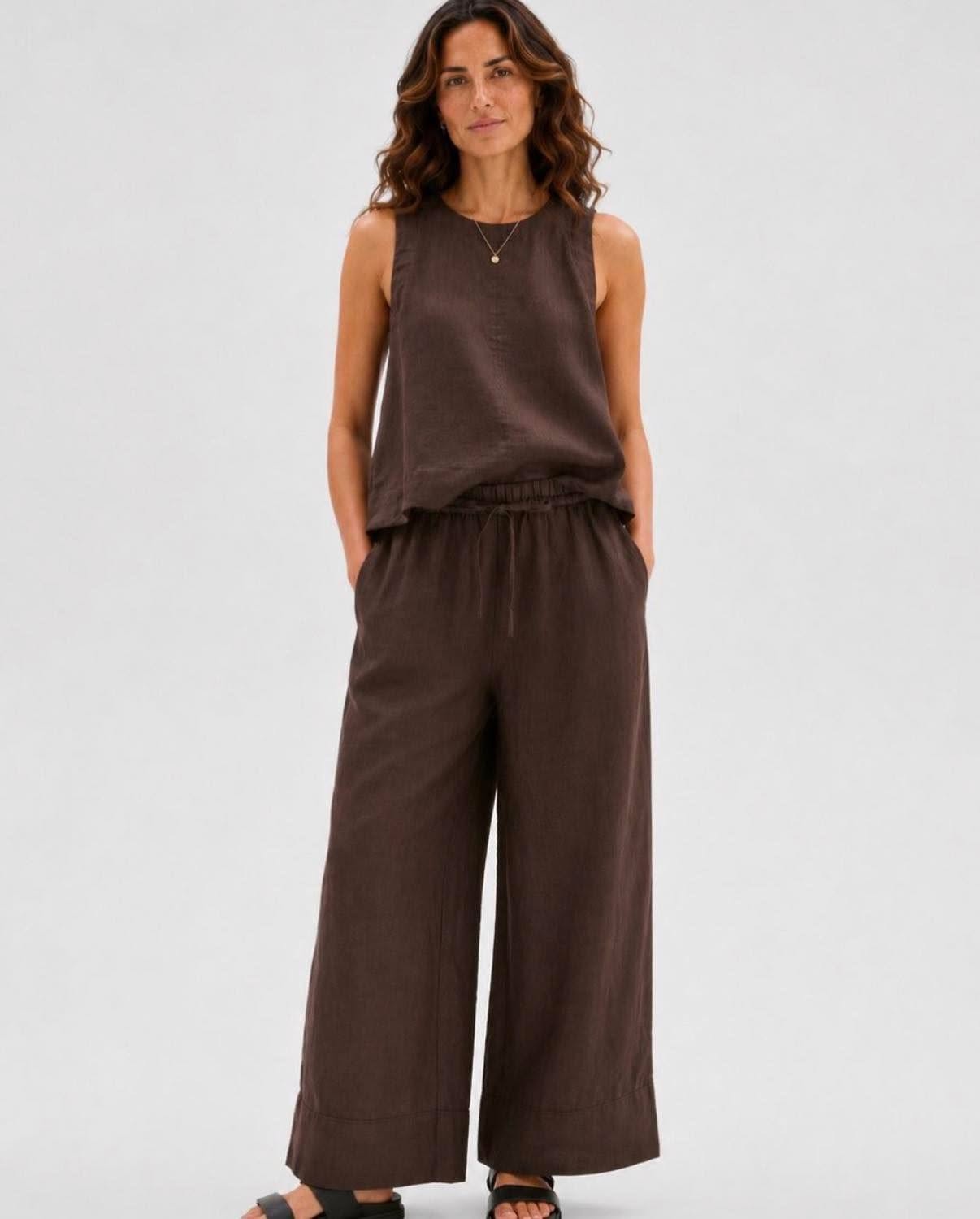 Lizzie Linen Blend Tank - Chocolate Brown