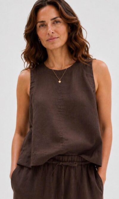 Lizzie Linen Blend Tank - Chocolate Brown
