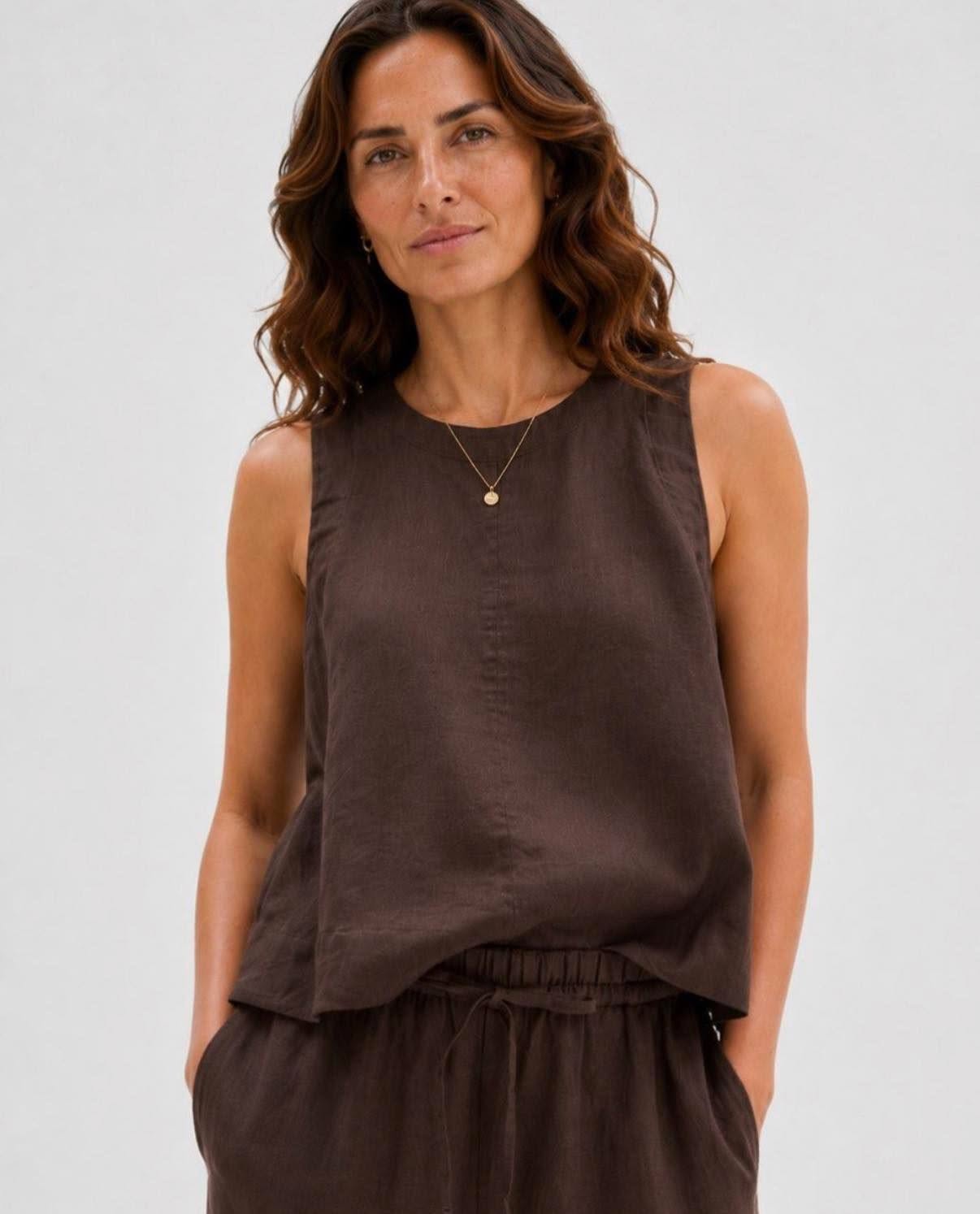 Lizzie Linen Blend Tank - Chocolate Brown